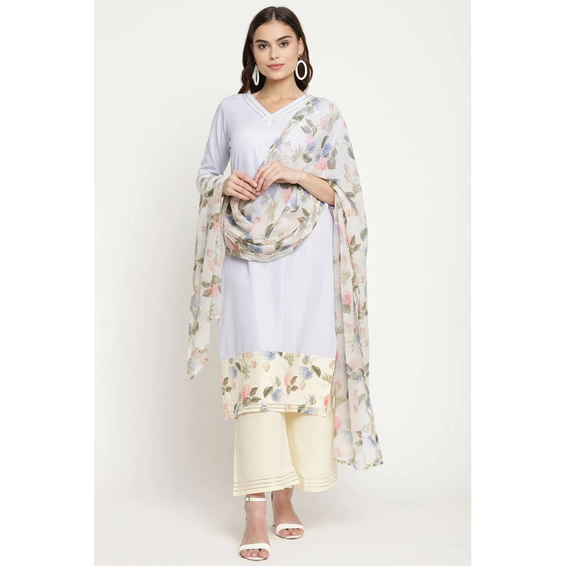 Women Powder Blue Crepe Kurta Palazzo Set With Dupatta